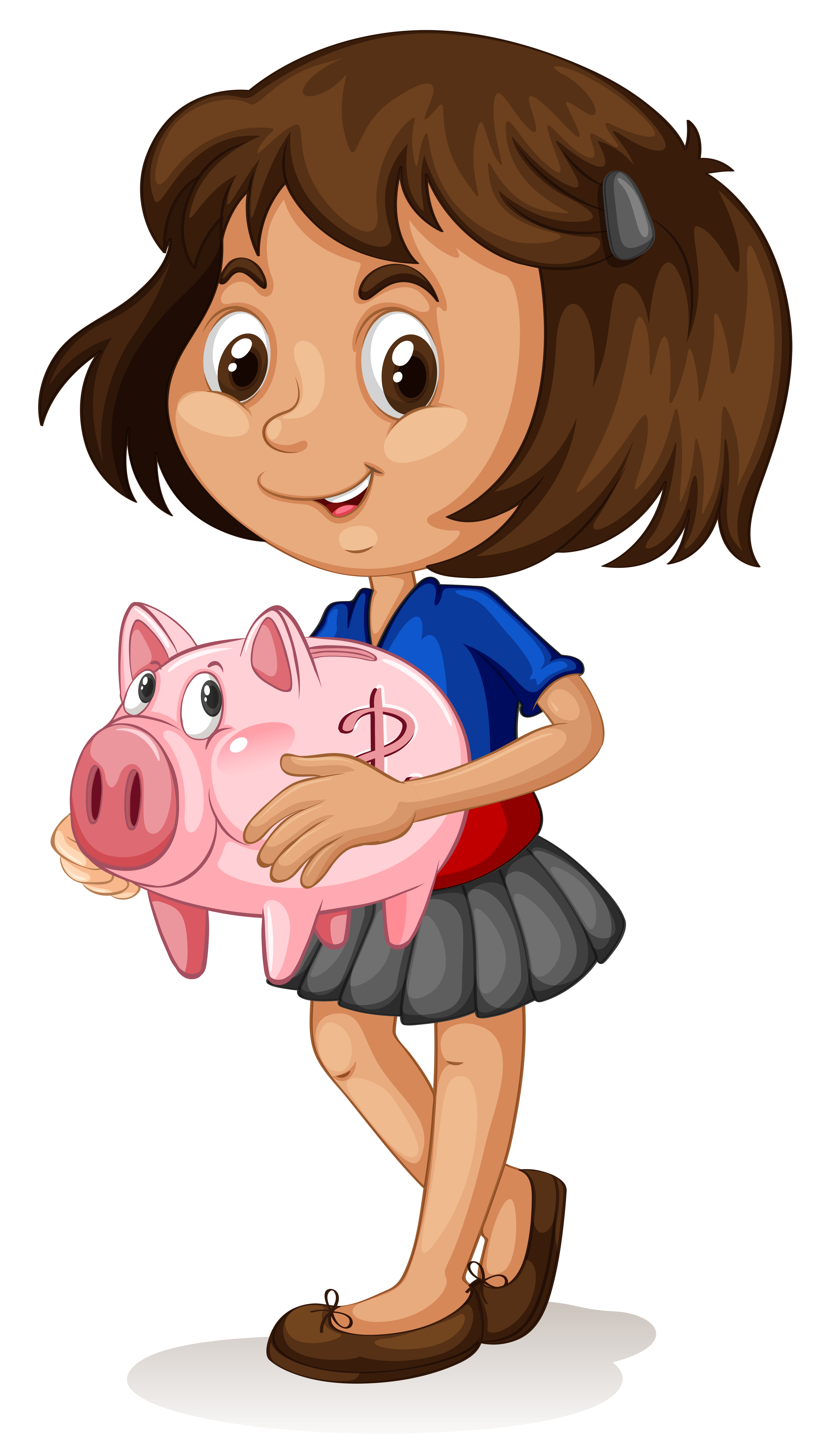 Young girl holding piggy bank